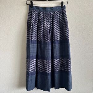 BETTY BARCLAY Vintage 70s Navy Blue Floral Grid A-Line Maxi Skirt Womens XS-S